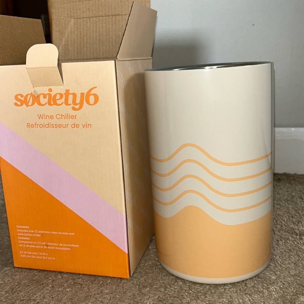 New in Box Orange / yellow & white wine chiller abstract